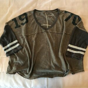 Free People Football Tee Grey Green 1970 cotton tee size small